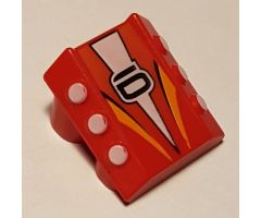 Brick, Modified 2 x 2 No Studs, Sloped with 6 Side Pistons Raised and '6', White Triangle and Orange Stripes Pattern