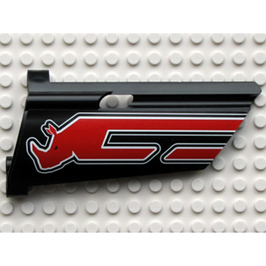 Technic, Panel Fairing #20 Large Long, Small Hole, Side A with Red Rhino Head Pattern (Sticker) - Set 8285