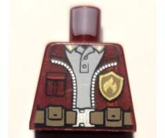 Torso Jacket with Gold Fire Logo Badge over White Polo Shirt, Utility Belt, Red Fire Logo on Back Pattern