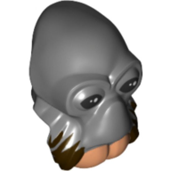 Minifigure, Head, Modified SW Aqualish with Black Eyes, Medium Nougat Fangs and Dark Brown Whiskers Pattern (Ponda Baba)