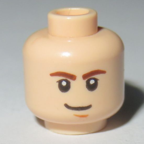 Minifigure, Head Male Brown Eyebrows, White Pupils and Brown Chin Dimple Pattern (SW Han Solo) - Hollow Stud
