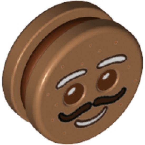 Minifigure, Head, Modified Gingerbread Man with Reddish Brown Eyes and Frosting, Black Moustache Pattern