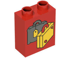 Duplo, Brick 1 x 2 x 2 with Suitcases Yellow and Dark Gray Pattern