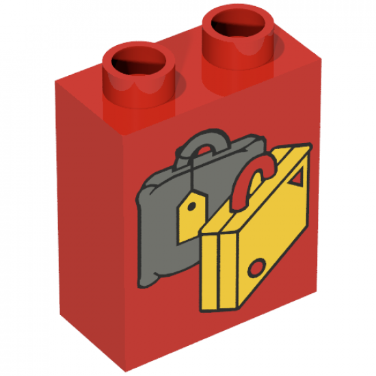Duplo, Brick 1 x 2 x 2 with Suitcases Yellow and Dark Gray Pattern