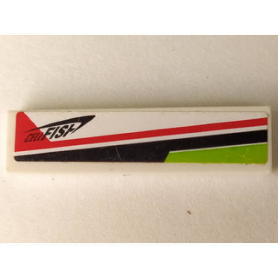 Tile 1 x 4 with Lime, Red and Black Lines and 'CELLFISH' Pattern Model Right Side (Sticker) - Set 8897