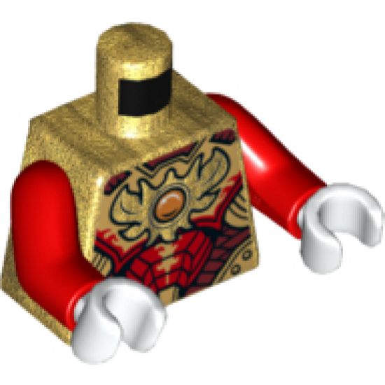 Torso Vest with Dark Red and Gold Armor Elaborate with Scales and Side Panels and Fire Chi Emblem Pattern / Red Arms / White Hands