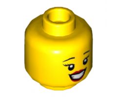 Minifigure, Head Dual Sided Female, Black Eyebrows, Red Lips, Large Smile Showing Teeth / Small Lopsided Grin Pattern - Hollow Stud