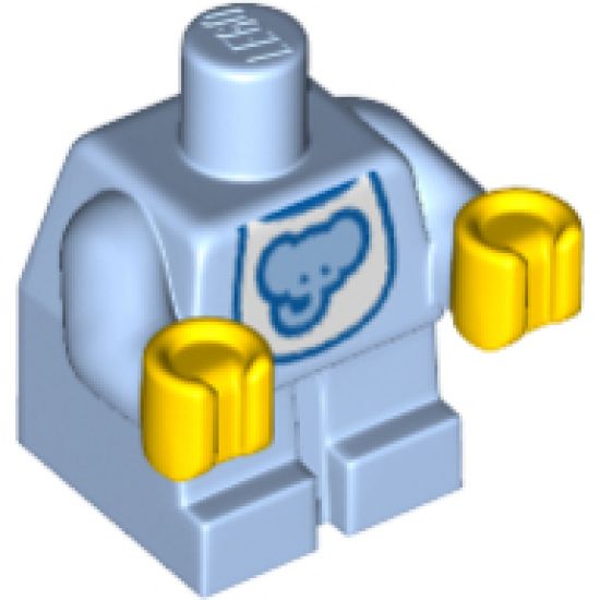 Body Baby / Toddler with Fixed Arms with White Bib with Elephant Pattern and Yellow Hands