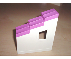 Duplo, Building Wall 2 x 6 x 6 with Window Left and Dark Pink Roof Slope 33 2 x 6 Shingled Stepped