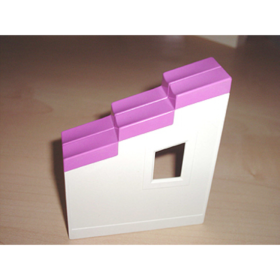 Duplo, Building Wall 2 x 6 x 6 with Window Left and Dark Pink Roof Slope 33 2 x 6 Shingled Stepped
