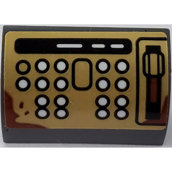 Slope, Curved 1 x 2 x 1 with Buttons and Lever on Pearl Gold Background Pattern (Sticker) - Set 75978