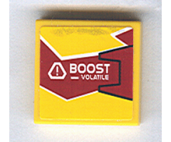 Tile 2 x 2 with 'BOOST - VOLATILE' on Dark Red and Yellow Background with Black Outline on Right Pattern (Sticker) - Set 8113