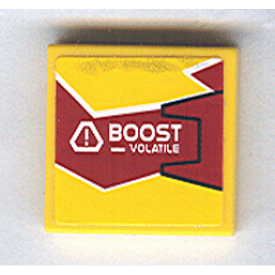 Tile 2 x 2 with 'BOOST - VOLATILE' on Dark Red and Yellow Background with Black Outline on Right Pattern (Sticker) - Set 8113