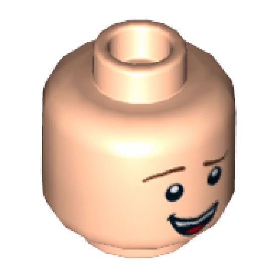 Minifigure, Head Dual Sided Reddish Brown Eyebrows, Lopsided Smile with Teeth and Tongue / Lopsided Grin Pattern - Hollow Stud