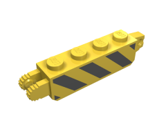 Hinge Brick 1 x 4 Locking, 9 Teeth with Black and Yellow Danger Stripes Pattern on Both Sides