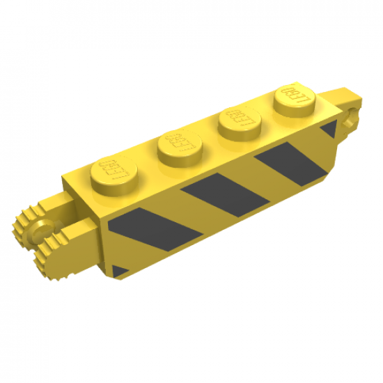 Hinge Brick 1 x 4 Locking, 9 Teeth with Black and Yellow Danger Stripes Pattern on Both Sides
