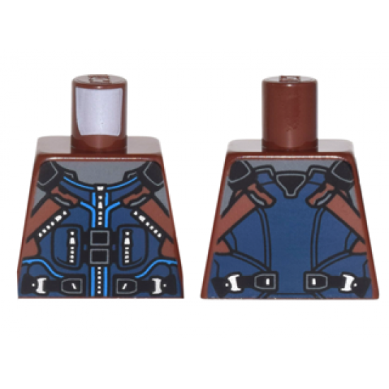 Torso Dark Blue and Reddish Brown Vest with Zipper and Pockets, Black Belt, Silver Buckles Pattern