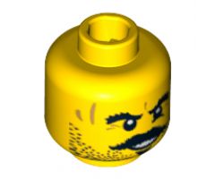Minifigure, Head Beard Stubble, Moustache, Goatee, Bushy Eyebrows, Scars and Open Mouth Smile Pattern - Blocked Open Stud