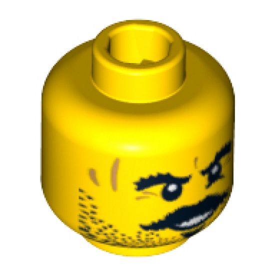 Minifigure, Head Beard Stubble, Moustache, Goatee, Bushy Eyebrows, Scars and Open Mouth Smile Pattern - Blocked Open Stud