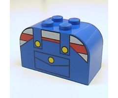 Slope, Curved 4 x 2 x 2 Double with Four Studs with Red and White Striped Shirt and Overalls Pattern