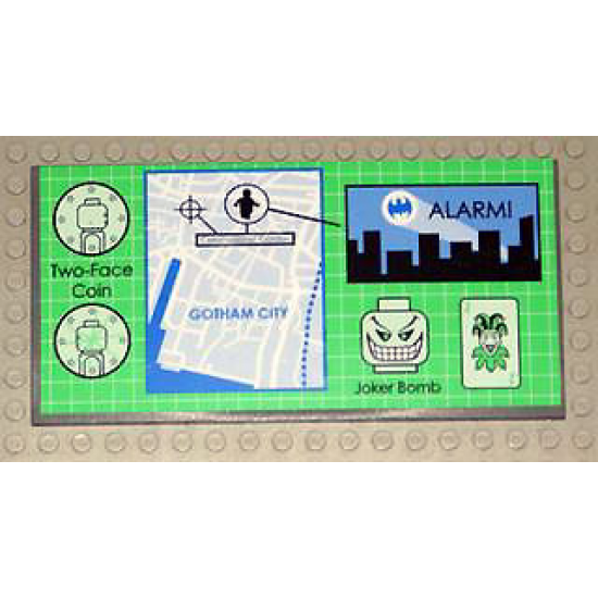 Tile 8 x 16 with Bottom Tubes on Edges with Batman Gotham City Map Display Pattern (Sticker) - Set 7783