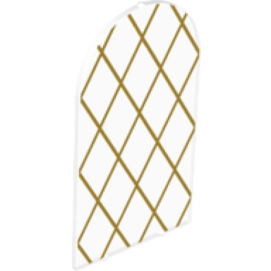 Glass for Door Frame 1 x 6 x 7 Rounded Pillars with Top Arch and Notches with Gold Lattice Pattern
