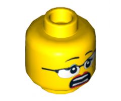 Minifigure, Head Dual Sided Female Glasses with Black Frames, Red Lips, Beauty Mark, Laughing / Scared Pattern - Hollow Stud