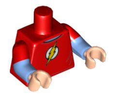 Torso Red T-Shirt with Yellow Lightning Bolt Pattern / Medium Blue Arms with Red Short Sleeves / Light Nougat Hands
