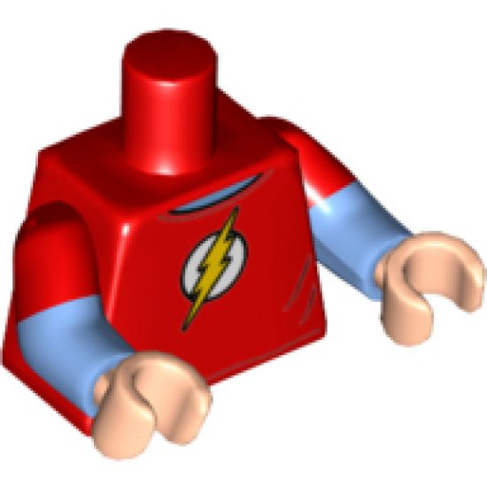 Torso Red T-Shirt with Yellow Lightning Bolt Pattern / Medium Blue Arms with Red Short Sleeves / Light Nougat Hands