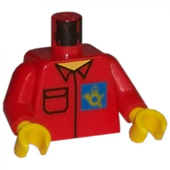 Torso Post Office Worker, Shirt and Horn Logo on Blue Background Pattern / Red Arms / Yellow Hands