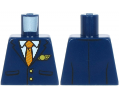 Torso Suit with Pockets over White Shirt, Gold and Dark Orange Striped Tie, Gold Buttons and Logo Pin Pattern