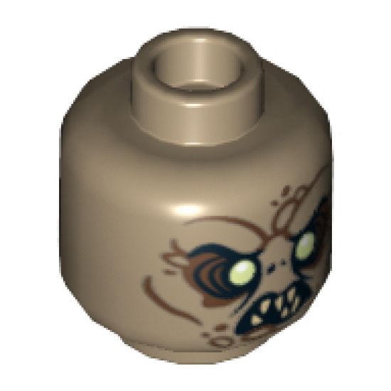 Minifigure, Head Dual Sided LotR Goblin Light Yellow Eyes, 8 Teeth / 7 Teeth Pattern - Hollow Stud