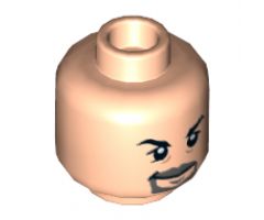Minifigure, Head Dual Sided Black Eyebrows, Dark Bluish Gray Goatee, Smile / Angry Pattern - Hollow Stud
