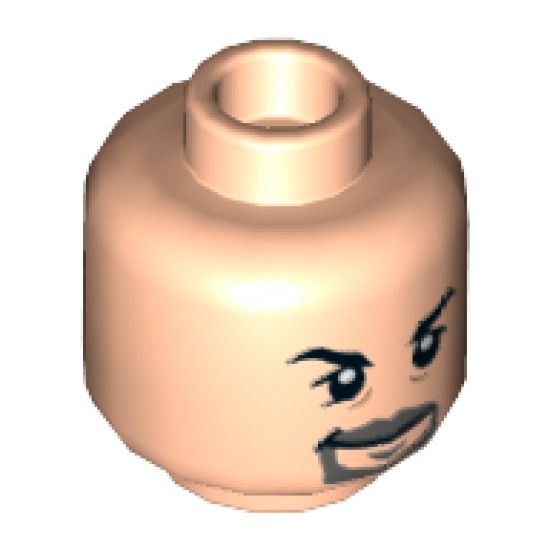 Minifigure, Head Dual Sided Black Eyebrows, Dark Bluish Gray Goatee, Smile / Angry Pattern - Hollow Stud