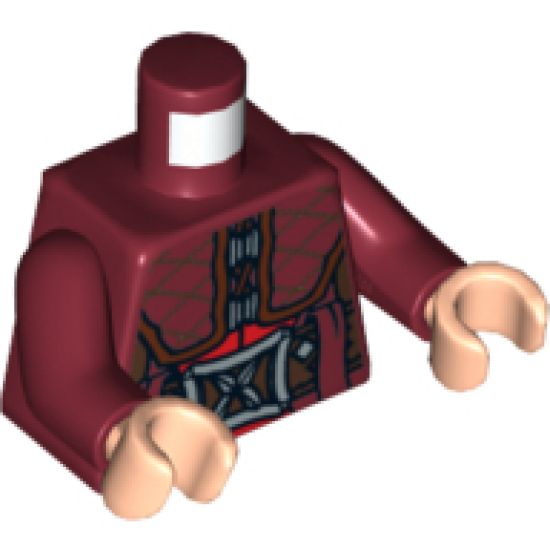Torso LotR Coat with Plaid Collar and Large Silver Buckle Pattern / Dark Red Arms / Light Nougat Hands