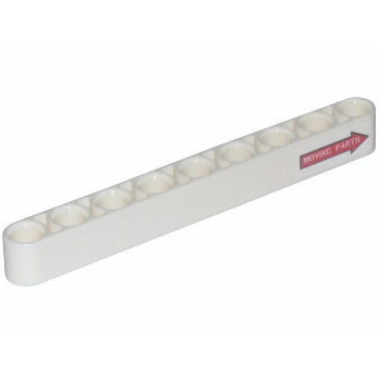 Technic, Liftarm 1 x 9 Thick with Red Arrow Pointing Right and 'MOVING PARTS' Pattern (Sticker) - Set 42025