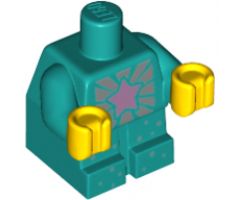 Body Baby / Toddler with Fixed Arms with Bright Pink Star, Silver Rays and Dots Pattern and Yellow Hands