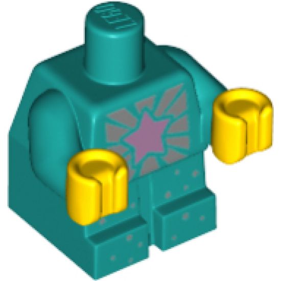Body Baby / Toddler with Fixed Arms with Bright Pink Star, Silver Rays and Dots Pattern and Yellow Hands