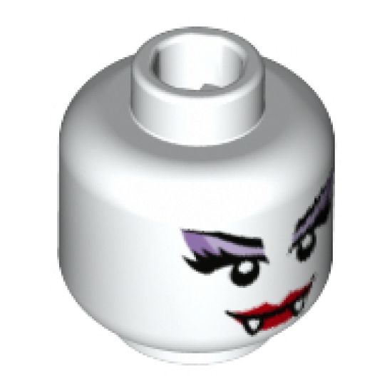 Minifigure, Head Alien Female with Magenta Lips, Fangs and Magenta Eye Shadow Pattern - Hollow Stud