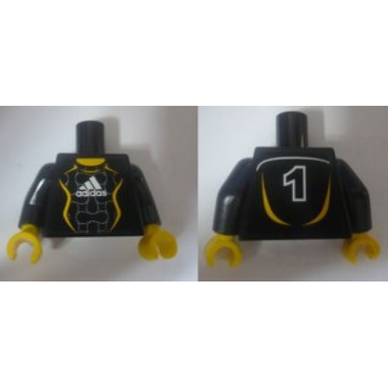 Torso Soccer Adidas Logo, White and Yellow No. 1 Pattern (Stickers) / Black Arms / Yellow Hands