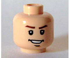 Minifigure, Head Male Brown Eyebrows, Open Lopsided Grin, Chin Dimple, White Pupils Pattern - Blocked Open Stud