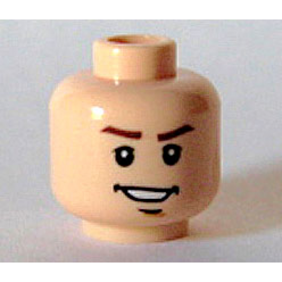Minifigure, Head Male Brown Eyebrows, Open Lopsided Grin, Chin Dimple, White Pupils Pattern - Blocked Open Stud