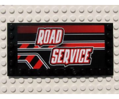 Tile, Modified 6 x 12 with Studs on Edges with White 'ROAD SERVICE' on Black and Red Stripes Pattern Model Right (Sticker) - Set 8285