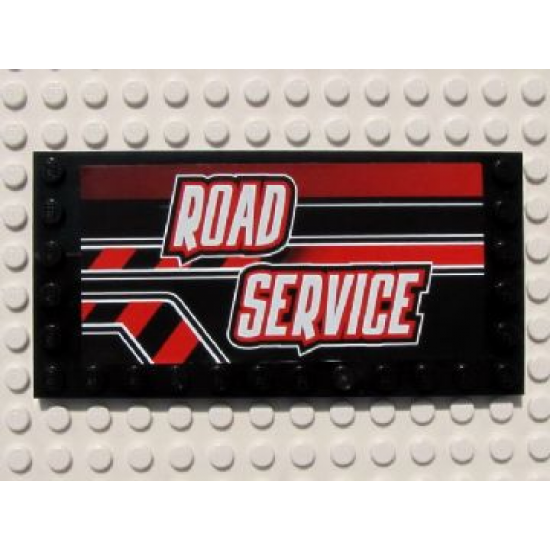 Tile, Modified 6 x 12 with Studs on Edges with White 'ROAD SERVICE' on Black and Red Stripes Pattern Model Right (Sticker) - Set 8285