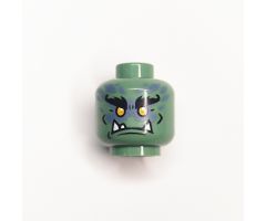 Minifigure, Head Black Bushy Eyebrows, Yellow Eyes, 3 White Pointed Teeth, and Sand Blue Spots in Back Pattern - Hollow Stud