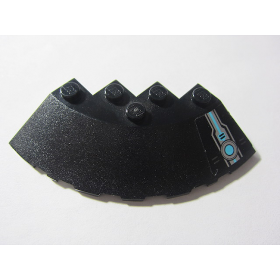 Brick, Round Corner 6 x 6 with Slope 33 Edge, Facet Cutout with Ultrasonic Circle with Silver and Turquoise Pattern Model Right Side (Sticker) - Set 70171