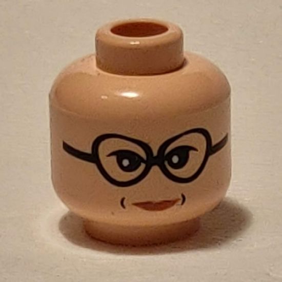 Minifigure, Head Female Glasses, White Pupils, Red Lips and Dimples Pattern (HP Professor Trelawney) - Blocked Open Stud