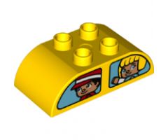 Duplo, Brick 2 x 4 Curved Top with Double Window with Girl / Taxi Driver and Girl / Rabbit Pattern
