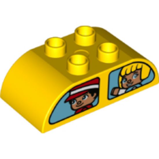 Duplo, Brick 2 x 4 Curved Top with Double Window with Girl / Taxi Driver and Girl / Rabbit Pattern