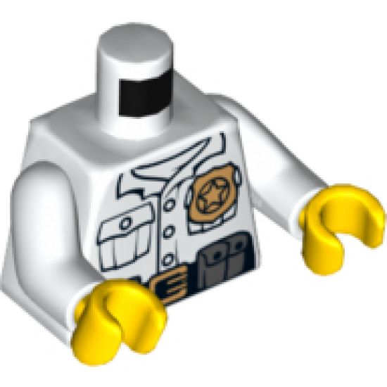 Torso Police Shirt with White Undershirt, Gold Badge and Buckle, Black Belt with Pouches on Front, Lines on Back Pattern / White Arms / Yellow Hands